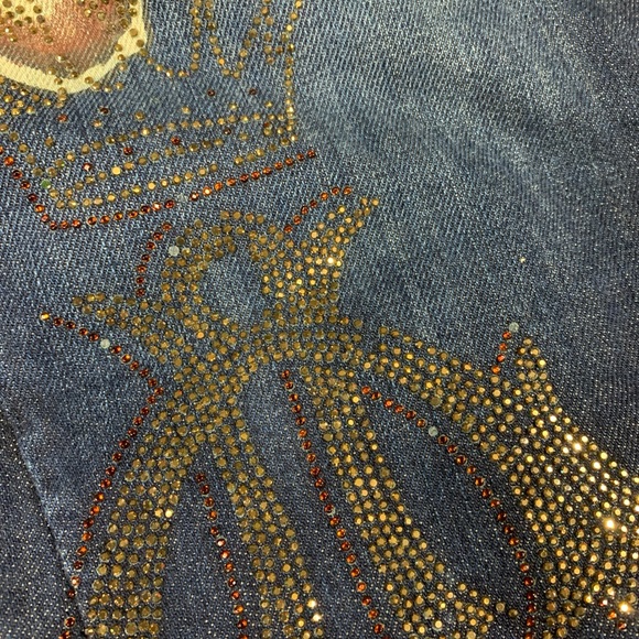 Christian Audigier Denim Jeans 36X34 Skull Back Logo Rhinestones Embroidery - Picture 12 of 16
